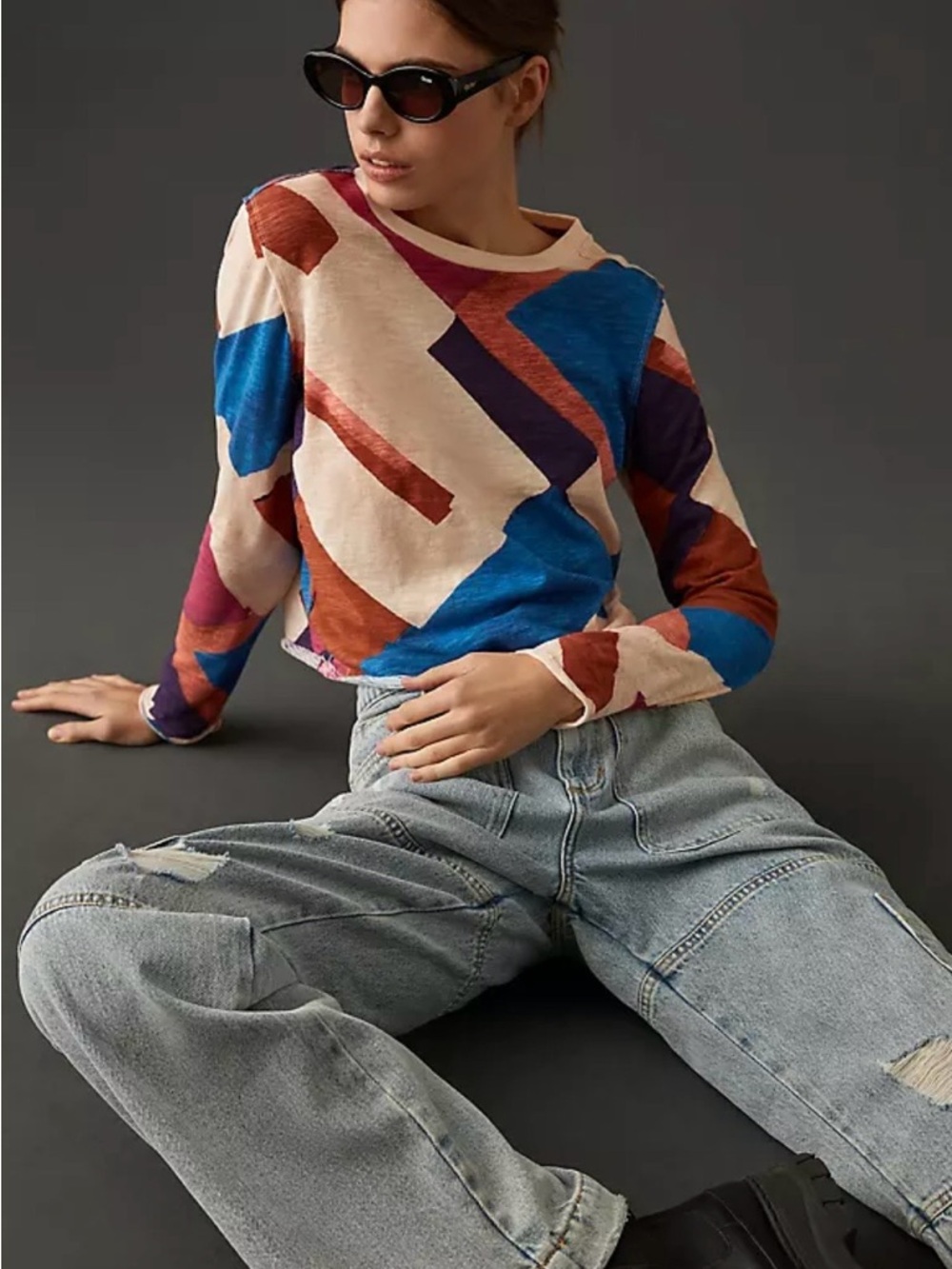 NEW Maeve The Caitlin Boxy Long Sleeve Tee Small